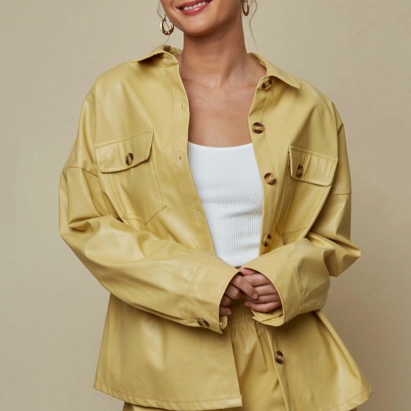 Yellow PU Leather Jacket Vegan NWT - Picture 9 of 9